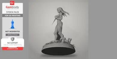 A detailed 3D model of an armored character standing on a decorative base, designed for 3D printing.