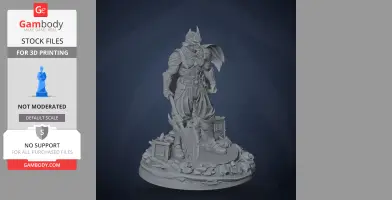A detailed warrior figure with helmet and cape, holding an axe, standing on a decorated base.