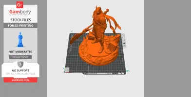 Ninja warrior figure with a dynamic pose on a decorated base, designed for 3D printing.
