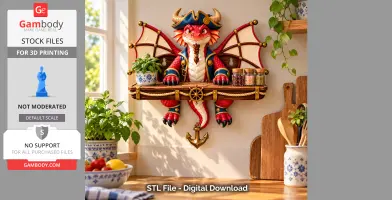 Colorful pirate dragon wall shelf with wings, nautical accents, and herb pots.
