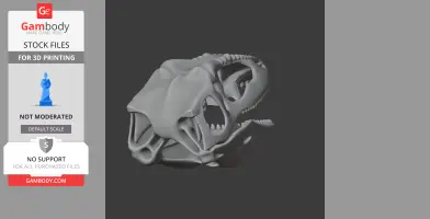 A detailed 3D model of a dinosaur skull designed for 3D printing.