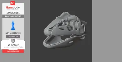 3D model of a detailed dinosaur skull replica, designed for 3D printing.