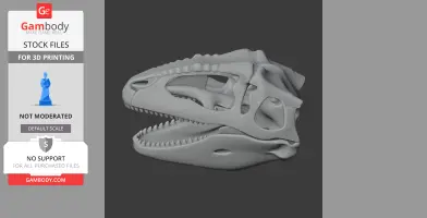 3D model of a dinosaur skull with detailed bone structure, designed for 3D printing.
