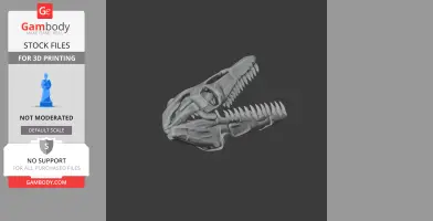 Gray 3D model of a Heilongjiangosaurus skull with open jaws, designed for 3D printing.