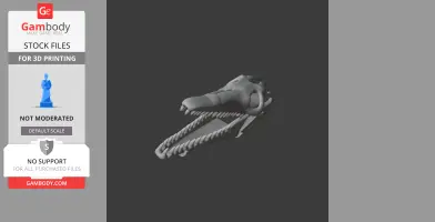 3D model of a dinosaur-like skull, jaw open, designed for 3D printing.
