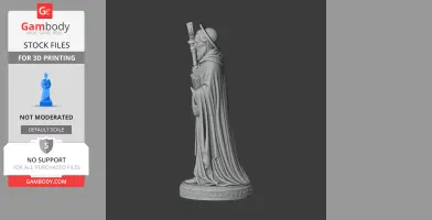 3D model of Saint Aymard of Cluny, holding a staff and book, wearing a long robe and hat.