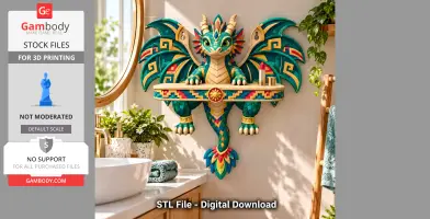 Colorful dragon-themed wall shelf with intricate designs, suitable for 3D printing.