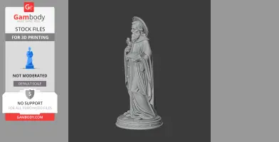 Devotional statue of Saint Bademus holding a cross and book, designed for 3D printing.