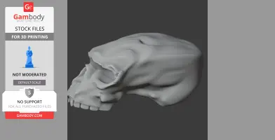 3D model of a stylized skull with elongated features, viewed from the side. For 3D printing.
