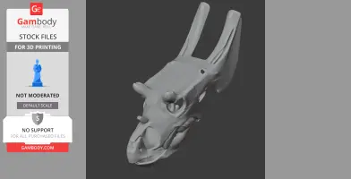 3D model of a Judiceratops skull on a dark background, optimized for 3D printing.