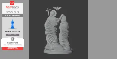 Two robed figures and a dove in a devotional 3D statue for STL printing.