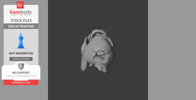 3D model of a Kryptops dinosaur skull, front view, gray on a dark background.