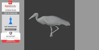 3D model of a prehistoric stork, poised on one leg, for 3D printing.