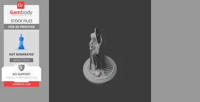 A detailed 3D print model of robed Saint Baradates, standing on a decorative circular base with staff.