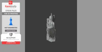 A 3D model of Saint Barbara in a draped robe, holding objects, designed for 3D printing.