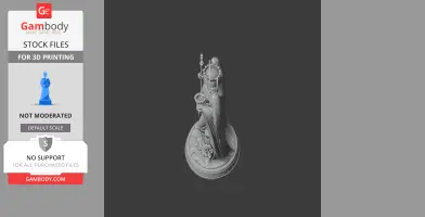 A detailed 3D print model of a medieval-style statue on a round base, featuring intricate armor and a cape.