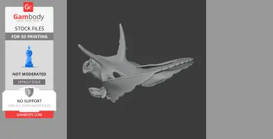 A 3D model of a fantastical dinosaur-like skull with elongated horns and intricate bone structure.