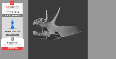 3D model of a Lepidocheirosaurus skull replica with prominent horns, designed for 3D printing.