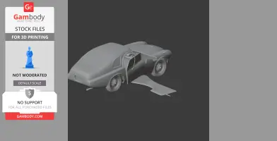 Gray 3D model of a classic Ferrari 225 S car with open doors, designed for 3D printing.