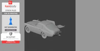 3D model of a classic Ferrari 225 S, shown in grayscale, rear view with open doors.