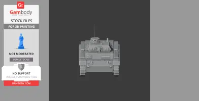3D model of a Panzer III tank, front view, with detailed tracks and turret for printing.