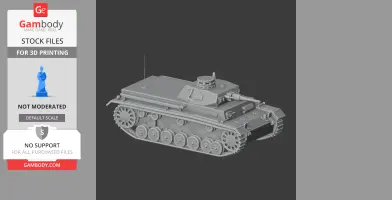 3D model of a Panzer III tank shown on a gray background, ready for 3D printing.