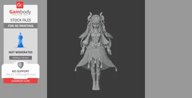 Detailed 3D model of a character in ornate attire, designed for 3D printing.