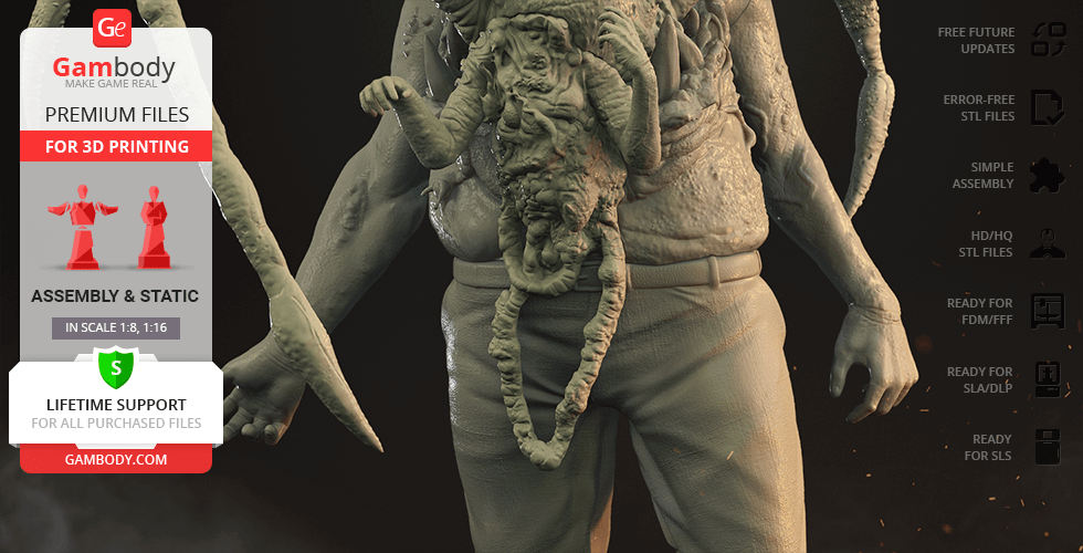 A creature with tentacles emerging from its chest, designed for 3D printing.