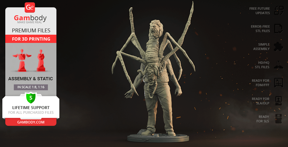 A detailed 3D model of a monstrous creature with a humanoid form and multiple spider-like limbs.