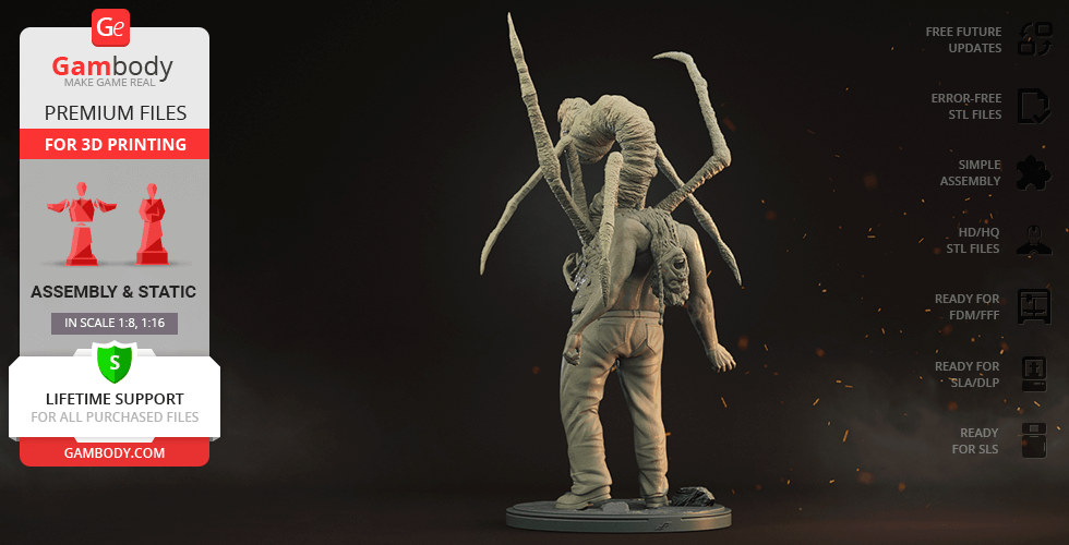 A creature with multiple tentacles emerging from a humanoid figure, ready for 3D printing.