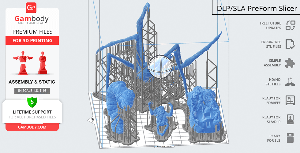 3D model of Norris-Thing with supports, ready for printing on Gambody platform.