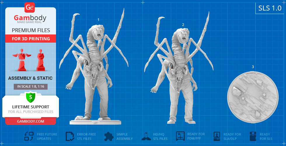 A monstrous creature with multiple limbs and heads for a detailed 3D print.