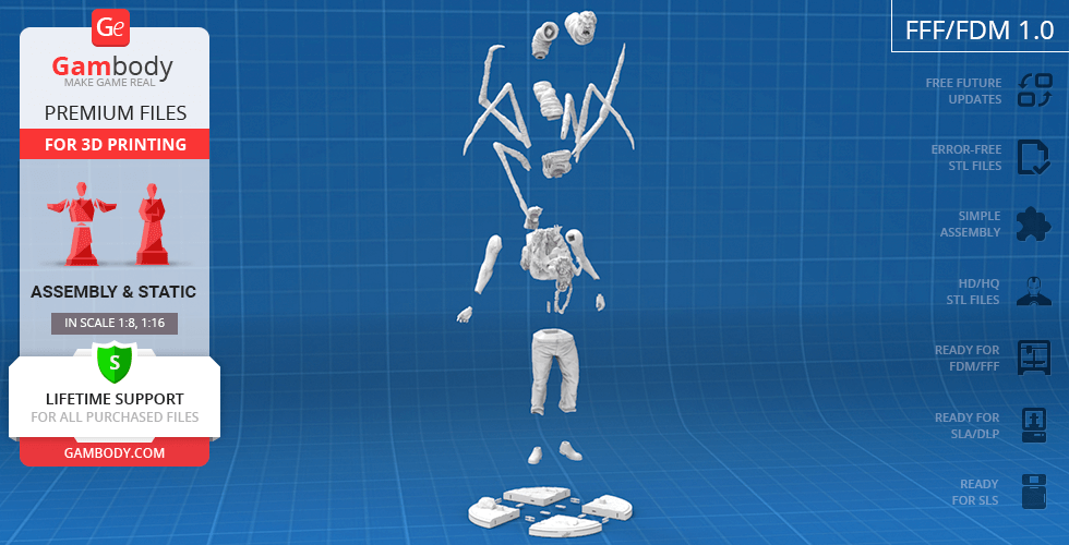Disassembled 3D model parts of the Norris-Thing character, designed for 3D printing.