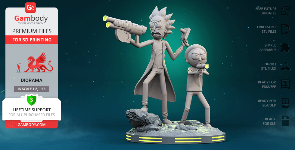 Buy Rick & Morty Fight Scene 3D Printing Figurines in Diorama | Assembly