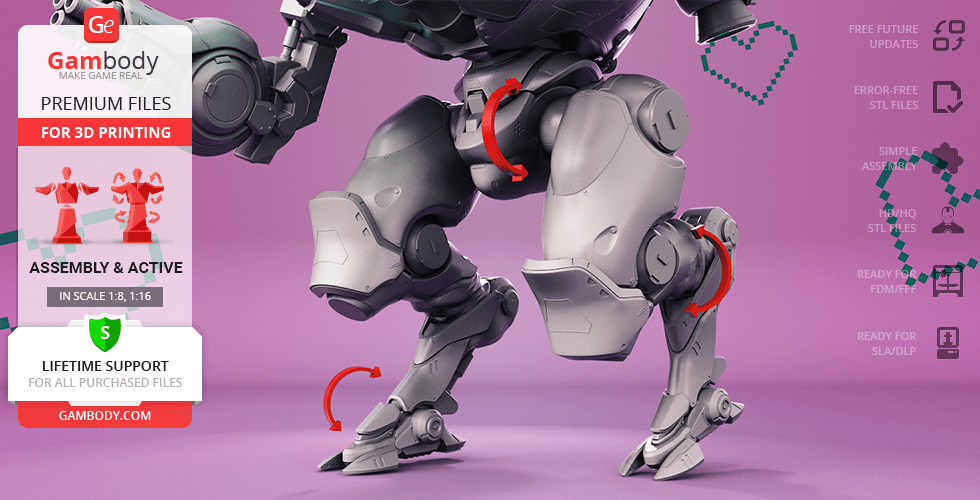 Detailed 3D model of D.Va’s mech legs from Overwatch, designed for 3D printing.
