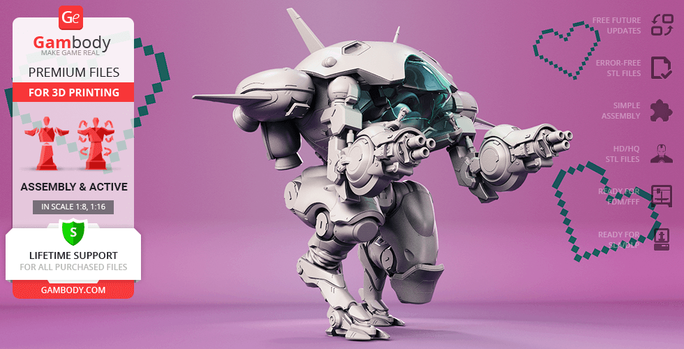 3D model of D.Va's mech from Overwatch, detailed and ready for 3D printing.