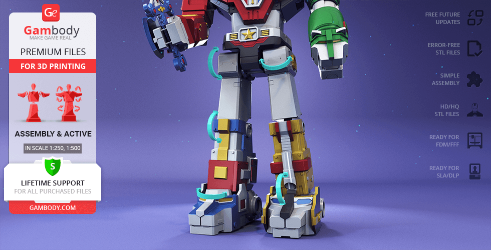 A detailed 3D model of Voltron robot from 1984, showcasing legs and lower torso for printing.