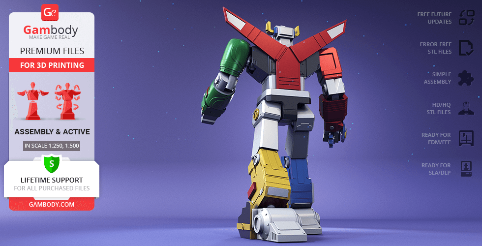 A 3D model of Voltron from 1984, featuring a colorful, robotic design ready for 3D printing.