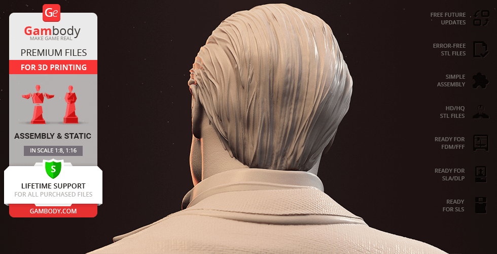 A 3D model of a man's head and shoulders in a suit, seen from behind, featuring detailed hair strands.