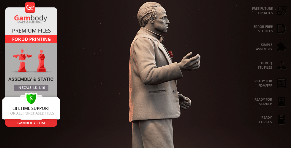 A 3D printable model of a man in a suit, gesturing with one hand, suitable for assembly.