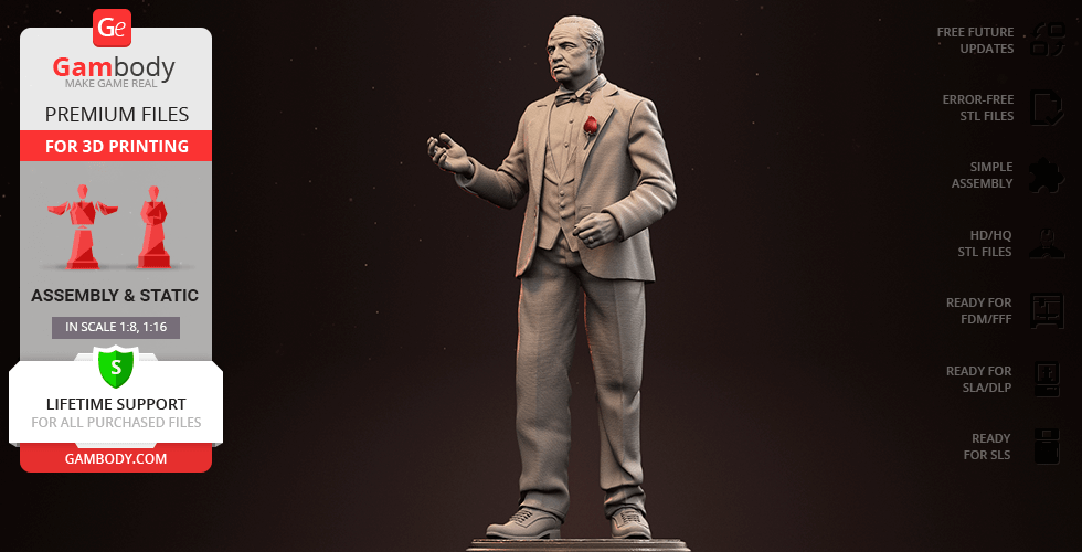 A detailed 3D model of a suited man with a rose, designed for 3D printing by Gambody.