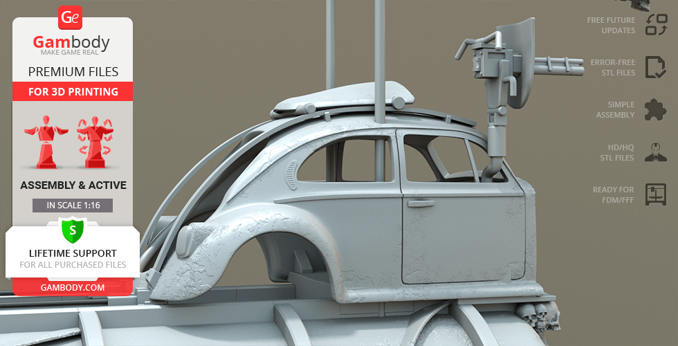 Mad Max War Rig Tanker 3D print model with detailed car design and weaponry elements, ready for assembly.