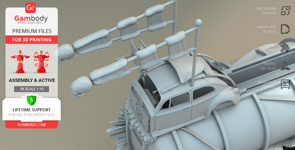 A detailed 3D model of the Mad Max War Rig Tanker, ready for 3D printing.
