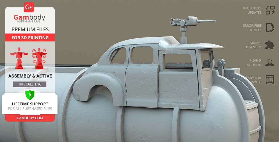 3D model of a rugged tanker truck cabin from 'Mad Max,' designed for 3D printing, by Gambody.