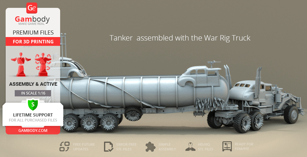 A detailed 3D model of a Mad Max War Rig tanker, designed for 3D printing.