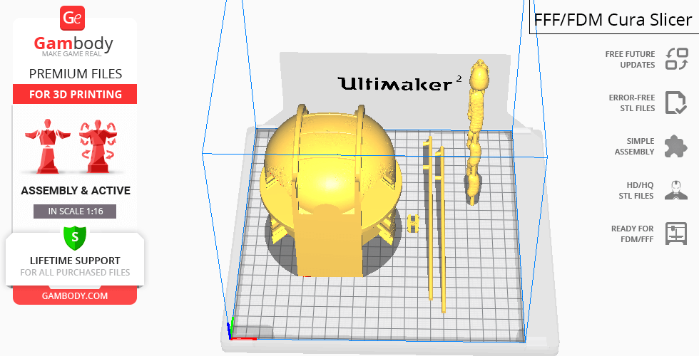 3D model of Mad Max War Rig Tanker parts displayed in Cura slicer for 3D printing.