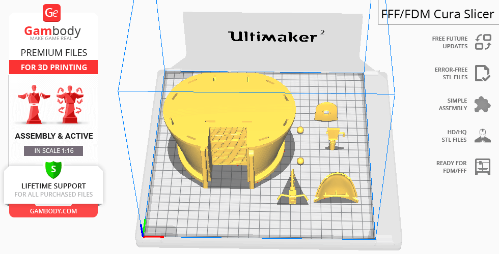 3D model parts for Mad Max War Rig Tanker displayed on a 3D printing slicer platform.