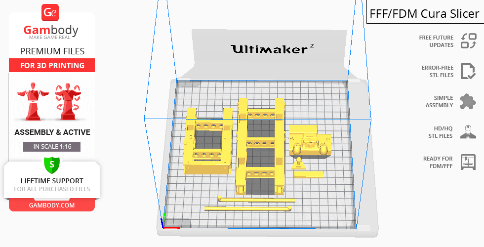 3D printing layout of Mad Max War Rig Tanker parts on a grid for assembly.