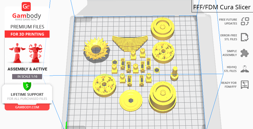 3D printed parts of Mad Max War Rig Tanker model on a grid, ready for assembly.