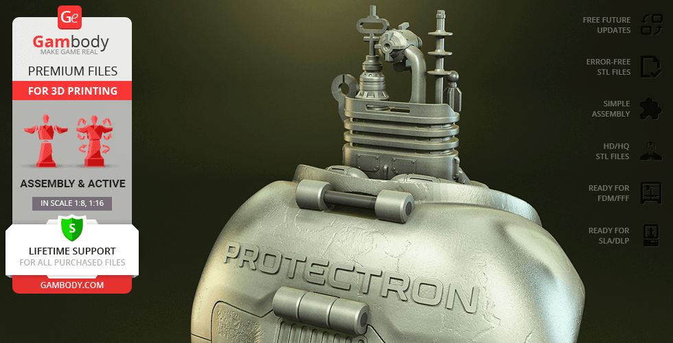 3D model of Fallout Protectron robot for printing, shown with mechanical torso details.